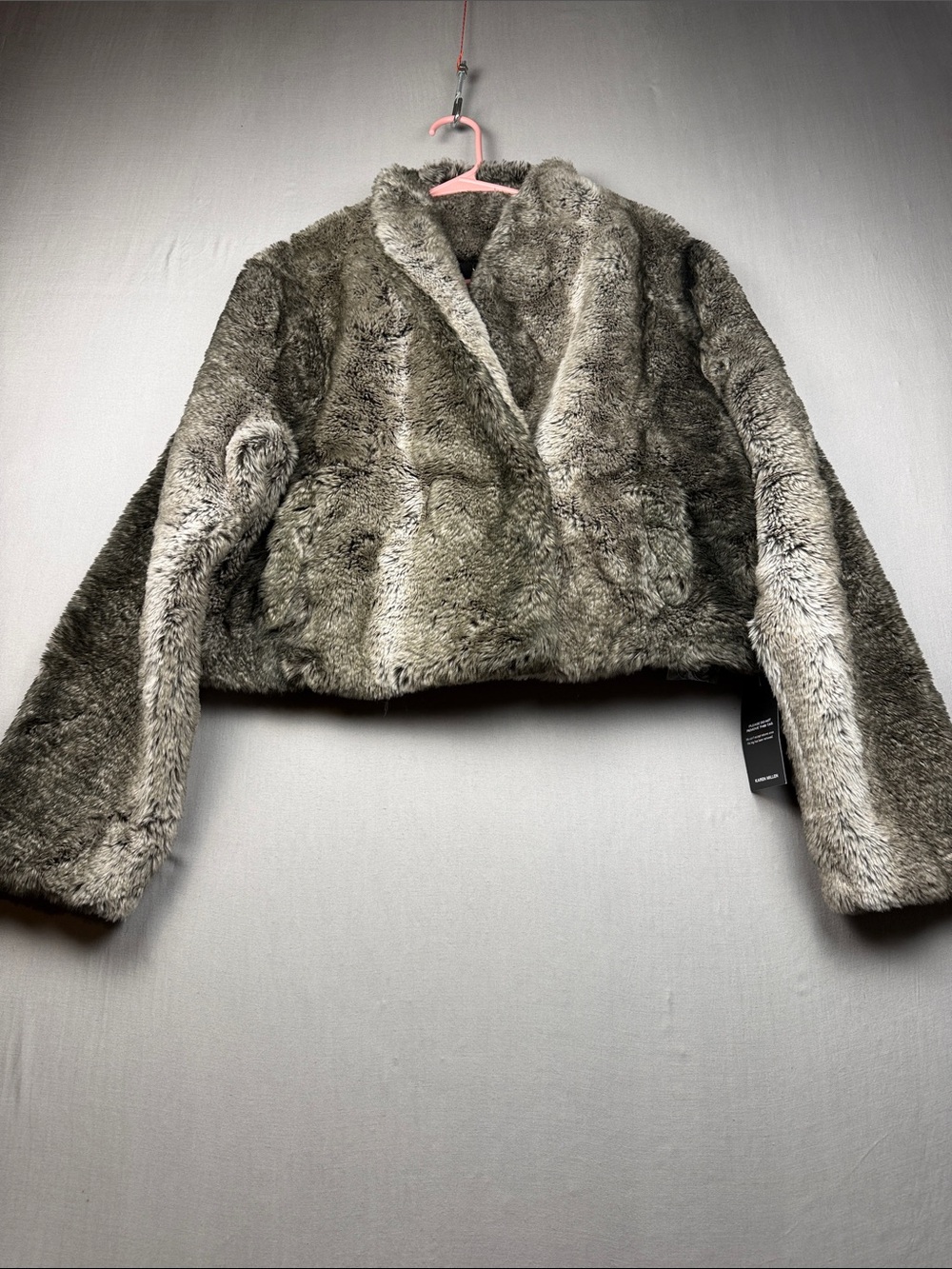 Karen Millen Faux Fur Short Coat in Gray